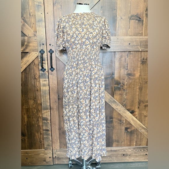 Bohme Brown Floral Praire Puff Sleeve Boho Midi Dress Size M - Picture 4 of 13